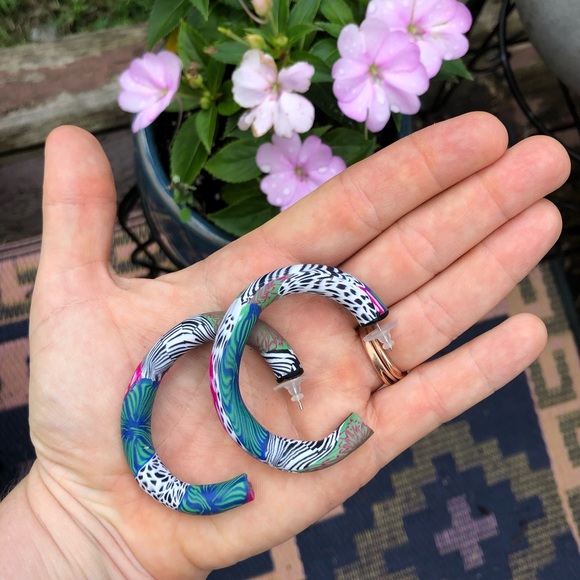 Handmade Polymer Clay Hoops Earrings - Picture 3 of 4